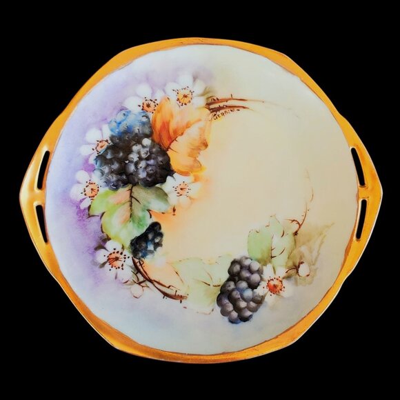 MZ Austria Art Nouveau Hand Painted Plate Gilt and Blackberries Country - Picture 1 of 14